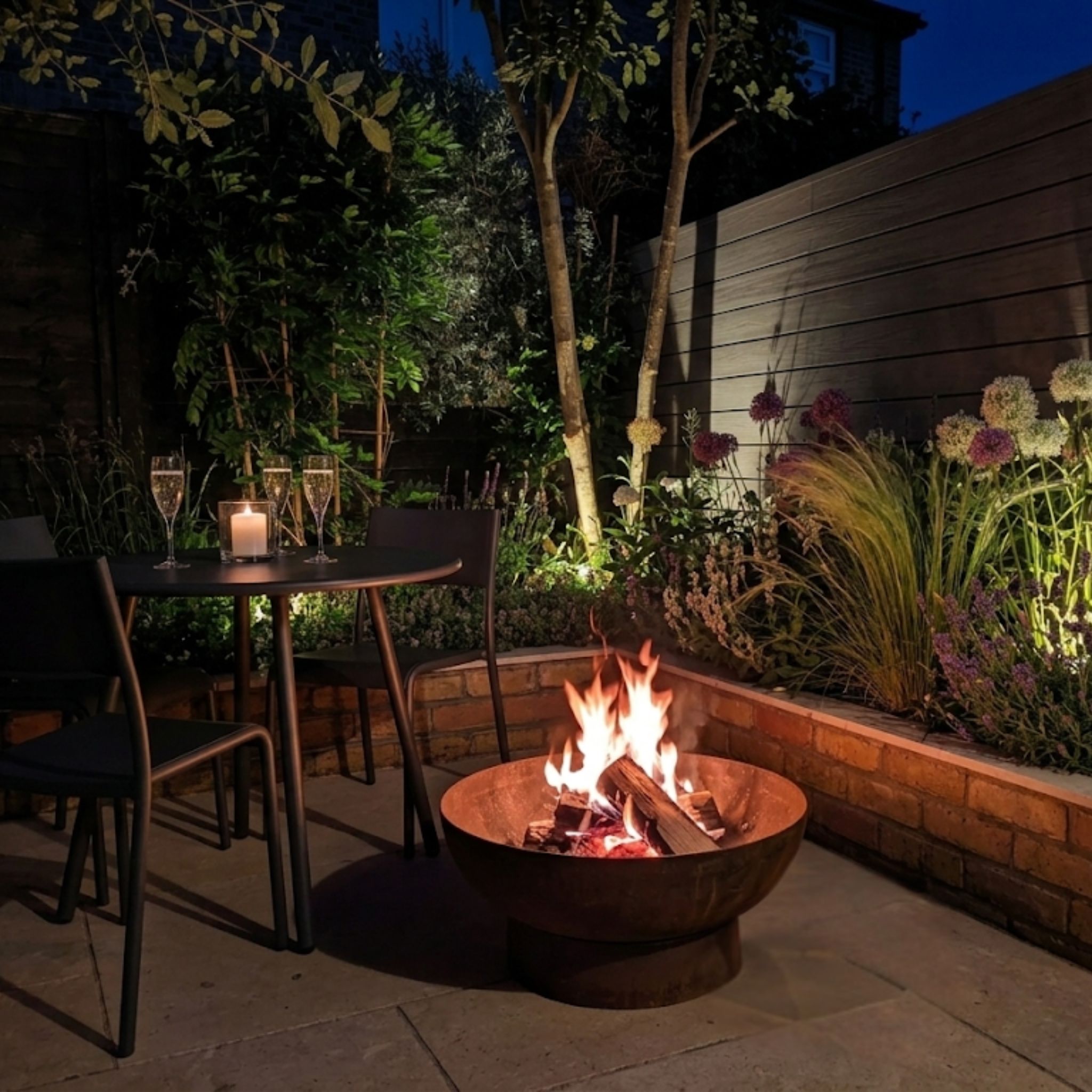 Evening view of the child-friendly paradise with integrated lighting